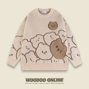 维尼小熊 WOODOO 设计师品牌 美式高街小众休闲宽松  男女针织衫