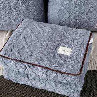 高档大号纯色毛绒加厚抱枕被子两用二合一沙发靠垫办公室午睡毛毯