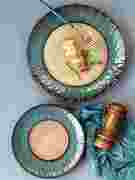 欧式孔雀纹蓝绿色大盘创意餐盘圆形牛排盘陶瓷平盘菜盘西餐餐具