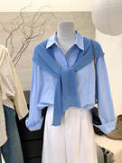 小哲春季韩系设计感小众宽松百搭长袖衬衫披肩两件套上衣女