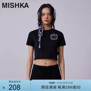 mishka大眼球潮牌23年夏季时尚，女士印花短袖短款修身t恤