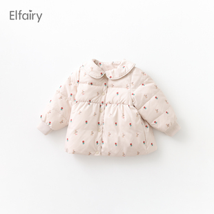 Elfairy女童娃娃领羽绒服冬季轻薄款小碎花棉衣儿童冬装宝宝棉服