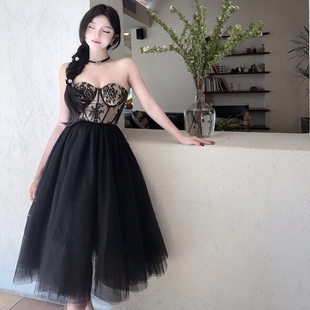 泰国潮牌高级感抹胸，连衣裙2023气质蕾丝裹胸吊带，气质网纱蓬蓬裙子