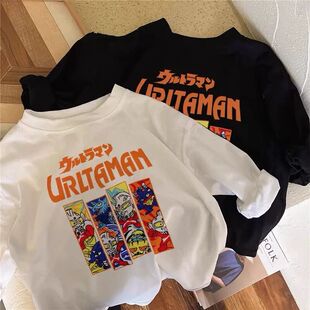 100%纯棉儿童长袖T恤秋季宝宝打底衫奥特曼小童婴儿男童超人上衣