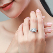 925纯银戒指女经典，奢华5克拉仿真钻戒，时尚镀白金闭口指环欧美
