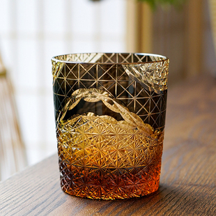江户切子威士忌酒杯捷克波西米亚，风格纯手工，雕刻玻璃日式洋酒杯
