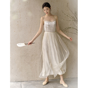 山有色新中式女装吊带连衣裙夏季内搭白裙简约飘逸气质温柔长裙