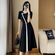 高级感职业短袖黑色连衣裙，2023夏气质(夏气质)通勤轻奢高端ol显瘦裙子