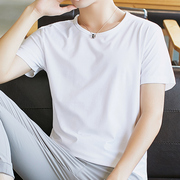 莫代尔t恤男士短袖衣服纯色韩版潮流冰丝半袖圆领男生宽松体恤衫