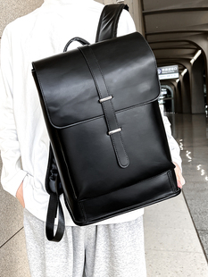 书包休闲潮流时尚旅行黑色双肩，包简约(包简约)实用商务通勤皮质男背包