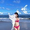 沙滩度假PINK粉玫红比基尼泳衣女钢托聚拢大小胸性感三点式泳装