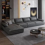 意式轻奢科技布沙发客厅小户型可调节超宽坐深乳胶极简皮沙发组合