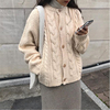 韩国秋冬小外套chic泡泡袖可爱短款粗复古棒针麻花很仙的毛衣开衫
