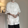 新中式男装白衬衫半袖中国风唐装高级垂感短袖龙暗纹(龙，暗纹)双面外套衬衣
