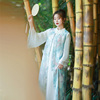 薄荷春新中式国风旗袍领连衣裙，女夏季白色长裙蓝色开衫两件套