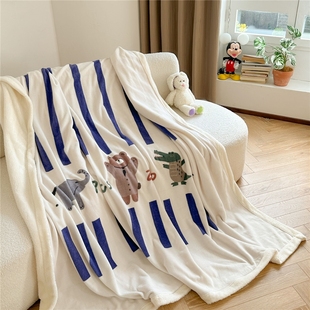 韩式卡通小熊北极绒双层毛毯牛奶绒拉链毯子，可作被套披肩午睡盖毯
