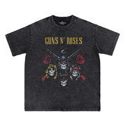 GUNSnROSES水洗做旧灰花乐队复古美式街头朋克摇滚纯棉短袖T恤