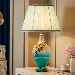 美式蓝色琉璃珐琅彩台灯奢华客厅台灯房间卧室床头灯现代简约装饰