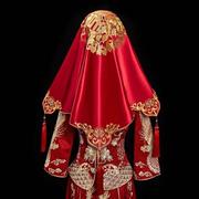 红盖头新娘结婚头纱中式秀禾服复古红色绣花缎面，流苏蒙头刺绣喜帕