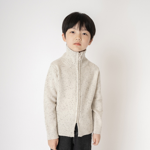 100%羊毛男童高领儿童羊毛衫，白色点子纱，加厚拉链开衫韩系外套