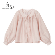 gofar勾划春季粉色衬衫女法式长袖，上衣仙气薄款雪纺衫37841