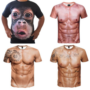 灵活的猴子印花短袖3D大码男装T恤衫大肚腩胖子衣服大嘴猩猩半袖