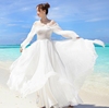2024夏季一字肩雪纺连衣裙海边沙滩度假长裙白色仙女裙长裙