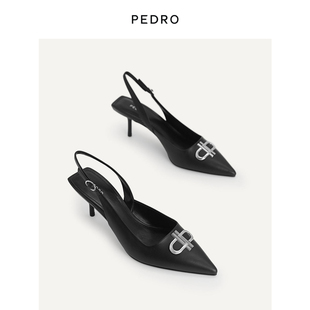 pedro尖头高跟鞋，icon女鞋24早春金属装饰后绊带单鞋pw1-26680024