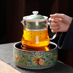 珐琅彩趴花电陶炉玻璃煮茶壶专用耐高温玻璃电磁烧水养生功夫茶具