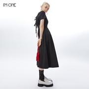 imone简约设计感收腰镂空设计高腰连衣裙女夏季裙装