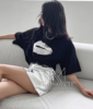 韩国女装2024早春敲酷个性，银色嘴唇宽松短袖潮款t恤