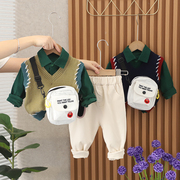 男童秋装套装洋气宝宝，2022时髦毛衣，马甲三件套婴儿韩版春秋潮