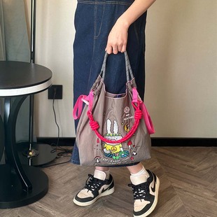 ball chain日系小众环保布袋刺绣尼龙购物袋手提大容量单肩斜跨包