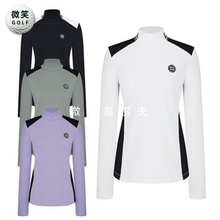 2023冬季韩国配色半高领高尔夫球服女士长袖T恤GOLF