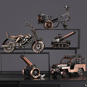 复古铁艺摩托车汽车金属模型摆设，创意家居桌面装饰品酒柜书架摆件