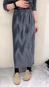 韩版高级丝绒长款半身裙588松紧腰，波浪纹个性，设计修身女2023秋冬