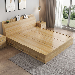 榻榻米床箱体板式床小户型，双人床现代简约收纳抽屉储物床专用床架