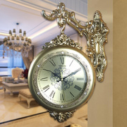 美式电镀仿金属双面，挂钟静音欧式客厅，两面挂表创意墙钟石英钟表