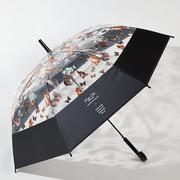浮羽弯柄雨伞英伦风数码，热带雨林拱形伞拍照半自动长柄，伞透明伞