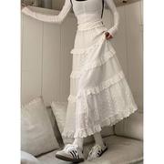 白色半身裙女秋季高腰，a字裙蛋糕裙温柔风长裙，设计感小众裙子