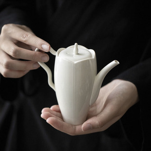 仿宋草木灰花口水滴壶文人器，陶瓷茶壶功夫茶具创意冲茶器带过滤