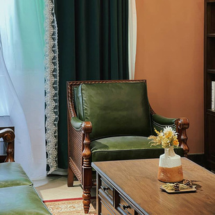 美式实木沙发客厅复古真皮沙发组合欧式小户型别墅轻奢皮艺沙