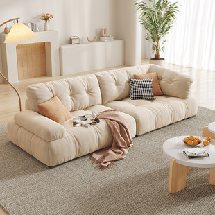 奶油风云朵沙发科技布客厅(布客厅，)简约现代侘寂风直排方模块(方模块)网红羽绒沙发