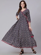 印度2024进口民族风情复古女装纯棉七分袖碎花小众日常休闲连衣裙