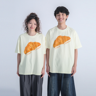 mentmate24ss原创设计牛角包印花(包印花)短袖tee夏季男女，情侣个性t恤衫
