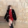 欧洲站高级感红i色小香风针织洋装女秋冬2023修身气质短裙子