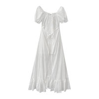 日系白色简洁短袖连衣裙一字，领收腰a字中长裙时尚，休闲洋气c$29