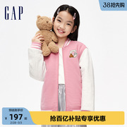 Gap女童冬季LOGO宽松撞色棒球服棉服夹克儿童装运动 外套889741