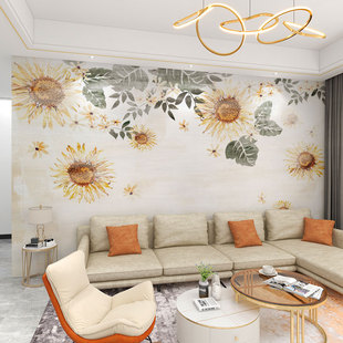 墙纸定制3d法式奶油风，向日葵电视背景墙，壁纸客厅壁布卧室墙布壁画