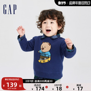 Gap婴儿LOGO布莱纳抓绒毛衣儿童装针织衫洋气圆领套头上衣719565